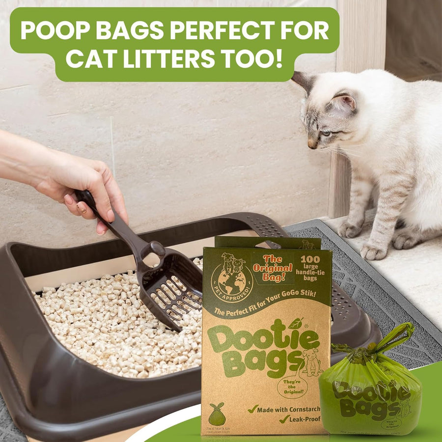 The Original Dootie Bag Is Back! Pooch Approved Large Dootie Bags, Dog Poop Bags. Strong, Leakproof - EZ Tie Handles. Perfect for Dogs & Cat Litter. Pet Waste Cleanup, Swivel Bin & Scoopers.