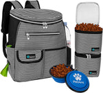 Dog Travel Bag Backpack, Airline Approved Dog Bags for Traveling, Puppy Diaper Bag Supplies, Pet Camping Essentials Hiking Accessories Gift, Food Container, Collapsible Bowls, Stripe Black