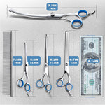 Titanium Coated Professional 6 in 1 4CR Stainless Steel Dog Grooming Scissors with Safety round Tip, Heavy Duty Pet Grooming Scissor for Dogs, Cats and Other Animals