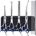 Titanium Coated Professional 6 in 1 4CR Stainless Steel Dog Grooming Scissors with Safety round Tip, Heavy Duty Pet Grooming Scissor for Dogs, Cats and Other Animals