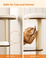 Cat Tree, 64.6-Inch Modern Cat Tower, Multi-Level Condo with 5 Scratching Posts, Perch, Washable Removable Cushions, Cave, Rustic Brown UPCT166X01