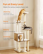 Cat Tree, 64.6-Inch Modern Cat Tower, Multi-Level Condo with 5 Scratching Posts, Perch, Washable Removable Cushions, Cave, Rustic Brown UPCT166X01