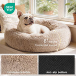 Calming Dog & Cat Bed, Cat Bed for Indoor Cats, Anti-Anxiety Donut round Bed, Fluffy Warming Pet Bed for Small Medium Dogs and Cats, Beige Taupe 20"/24"