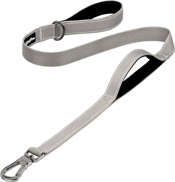 4FT Heavy Duty Dog Leash with Soft Padded Double Handle, Durable Strong Clasp Dog Leashes, Reflective Nylon Walking Lead for Large,Medium,Small Breed Dogs, Grey